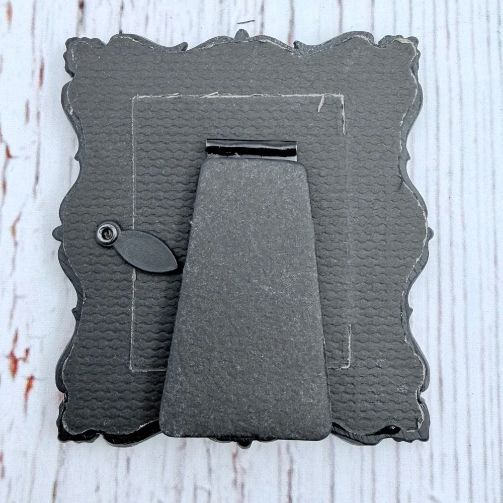 Miniature Ghost and Black Cat Art Print Ornate Gold Baroque Frame 3.5x3.25‎